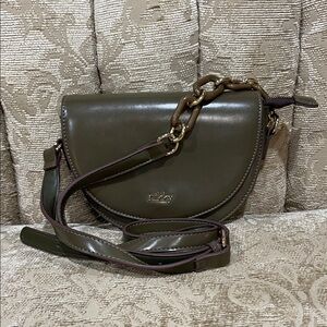 NIKKY Olive Crossbody Bag with Plastic Chain Strap Pink Polka Dot Inside